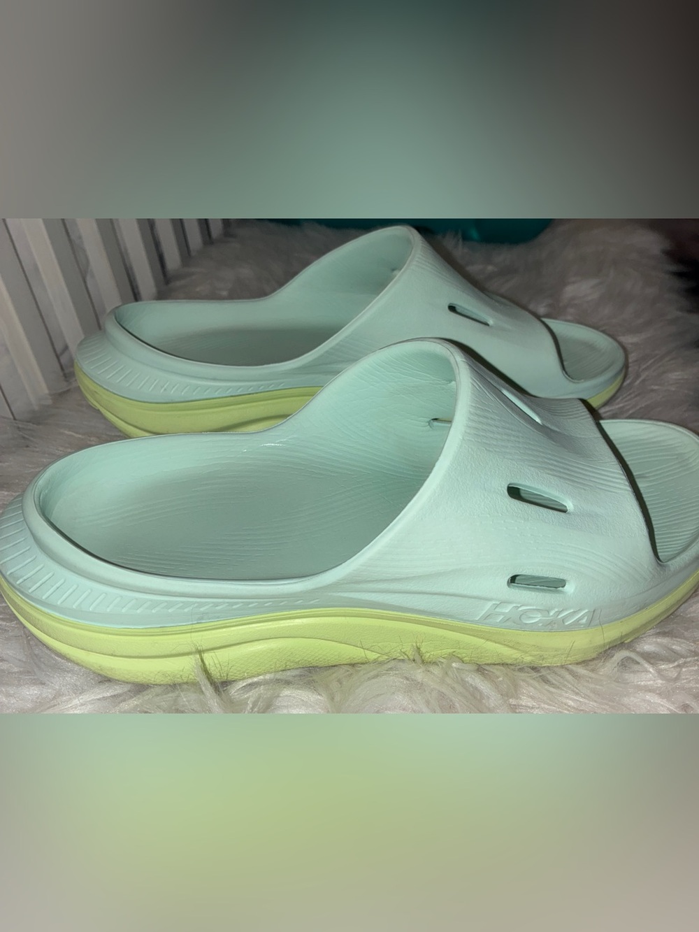 Hoka Ora 3 Recovery Slide Aqua Breeze / Celery Juice Sz 8 - Picture 12 of 16